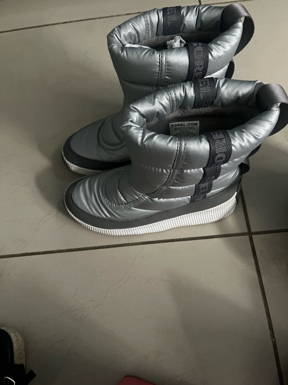 Sorel Metallic Silver Quilted Pull-On Winter Boots